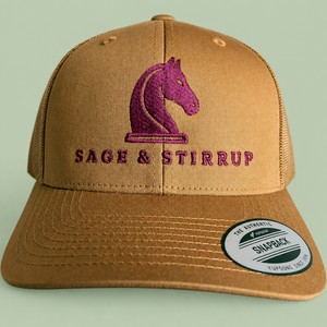 Caramel trucker cap on sage background